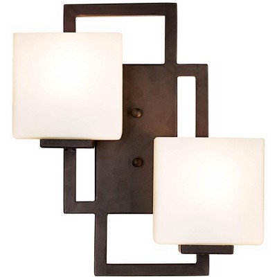 Contemporary Bronze 19" Wall Sconce with Opal Glass Shades