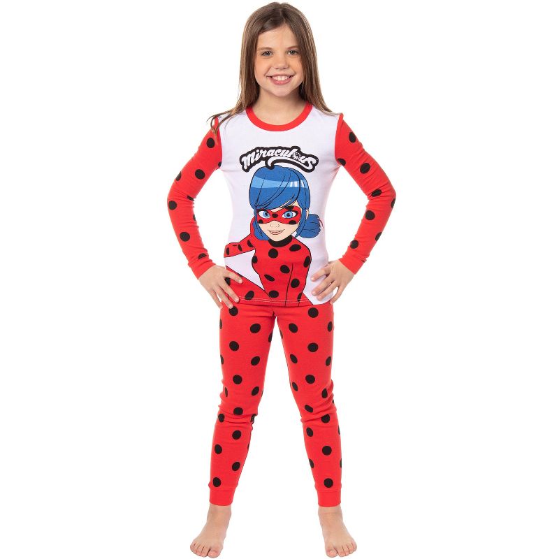 Miraculous: Tales of Ladybug & Cat Noir Girls' Tight Fit Sleep Pajama Set Red, 5 of 6