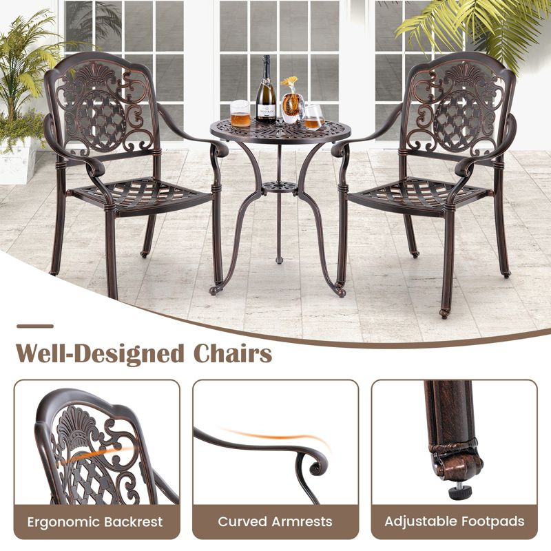 Costway 2/4 PCS Patio Cast Aluminum Chairs Outdoor Metal Armchairs with Ergonomic Curved Seat Red Copper, 5 of 9
