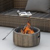Outsunny Outdoor Fire Pit, 18 Inch Metal Wood Burning Fireplace with Spark Cover, Poker, Woodgrain Design for Patio, Picnic, Backyard, Dark Brown - 2 of 4