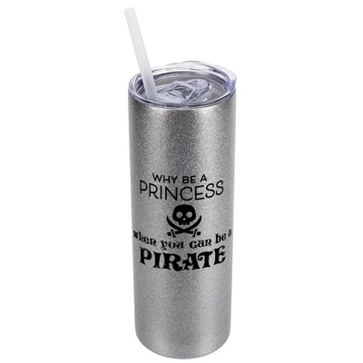 Elanze Designs Silvertone Sparkle 20 Ounce Double Wall Stainless Steel Glitter Travel Tumbler With Sliding Lid And Straw, Why Be A Princess You Can Be