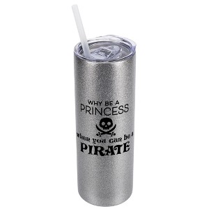 Elanze Designs Silvertone Sparkle 20 Ounce Double Wall Stainless Steel Glitter Travel Tumbler With Sliding Lid And Straw, Why Be A Princess You Can Be - 1 of 4
