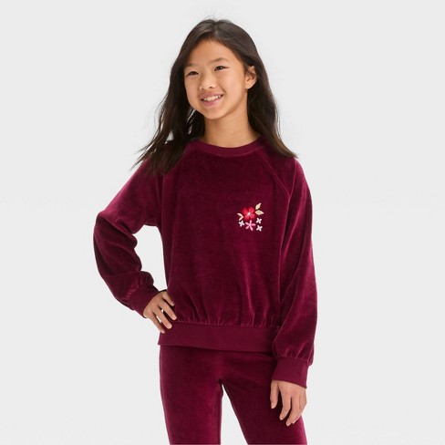 Girls' Crew Neck Velour Pullover Sweatshirt - Cat & Jack™ : Target