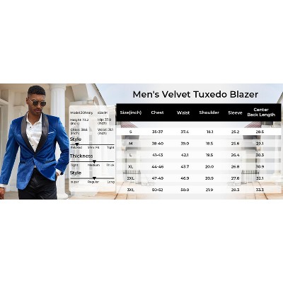 COOFANDY Men's Velvet Tuxedo One Button Jacket Dinner Prom Wedding Blazer Jacket Black M — фото 3