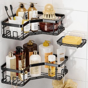 Aoibox 3 Pack Corner Shower Caddy with Soap Holder, Large Capacity Sturdy No Drilling Stainless Steel Shower Organizer Shelves Rack Storage, Black - 1 of 4