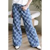 Amaryllis Women’s High Waist Denim Checkered Pants Relaxed Wide Leg Pleated Front Vintage Wash Statement Jeans - 4 of 4