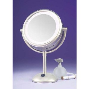 BF Speert Handmade European Lighted Magnifying Mirrors Model 8030|Matte Nickel Finish|2 Sided|Regular and 5X Magnification|7" Diameter Lens - 1 of 1