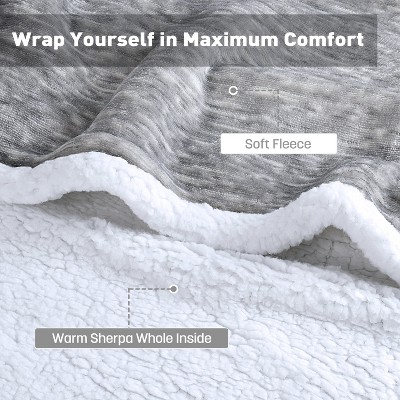 Light Gray Hooded Sherpa Fleece Wearable Blanket with Sleeves