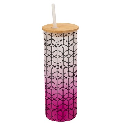 Elanze Designs Modern Diamond Geometric Pattern Wrap-Around Design 25 Ounce Frosted Gradient Glass On-The-Go Coffee Travel Skinny Tumbler Mug Cup,
