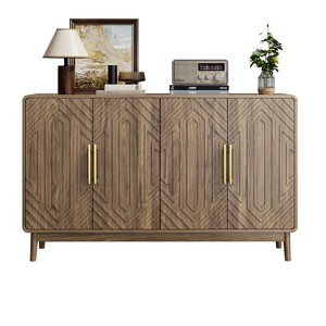 TIRAMISUBEST Carved Walnut Buffet Cabinet with Curved Edge Design - 1 of 4