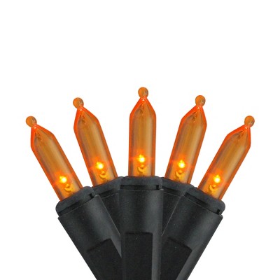 Brite Star Set of 50 Orange LED Mini Halloween Lights 4" Bulb Spacing - Black Wire