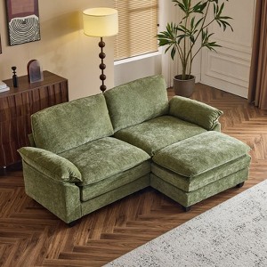 Karl Home |85.4 in. W Pillow Top Arm Double-layer Cushion Chenille Sofa in Green With Ottoman - 1 of 1