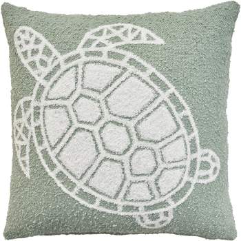 Mina Victory Towel Embroidered Sea Turtle 18" x 18" Indoor Outdoor Throw Pillow