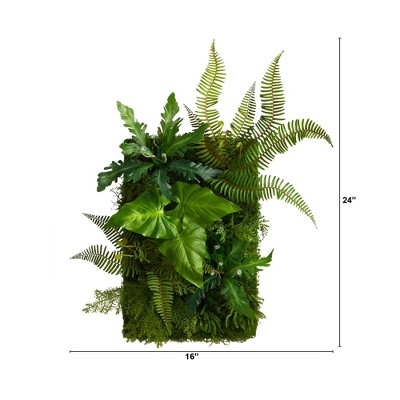Green Fern and Leaf Outdoor Artificial Living Wall with Lights