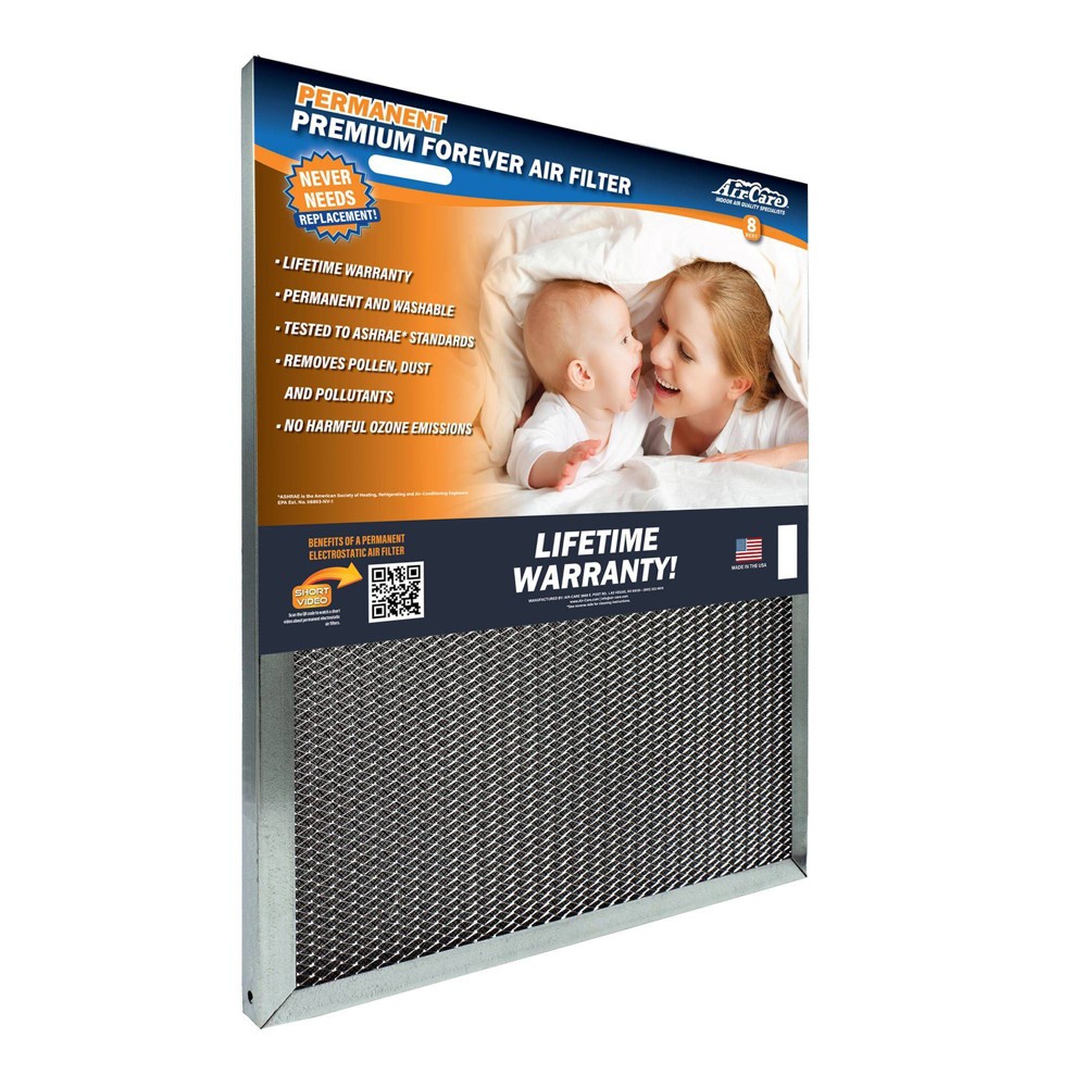 Air-Care 14"x14"x1" Permanent Washable Electrostatic Air Filter EPA Registered Merv 8 Rating: Reusable, Metal, EPA Certified