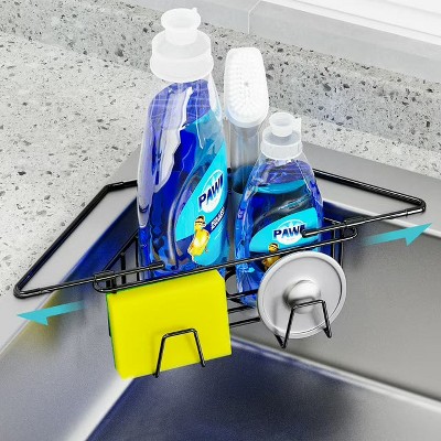 LunaLulinlk Space-Saving Adjustable Sponge Holder for All Sink Types, Non-Slip Rust-Resistant for Brushes, Soap, Sponges (Black)
