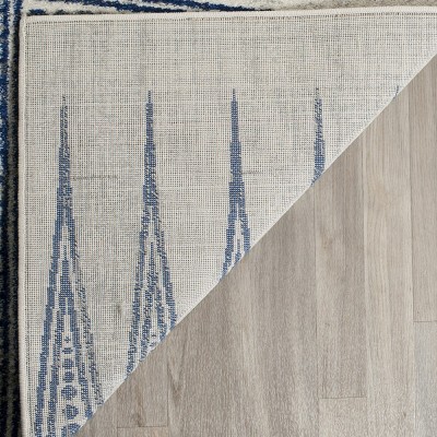 Ivory and Blue High Pile Synthetic Area Rug