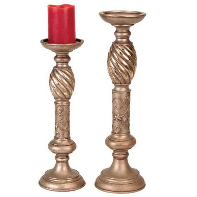 Melrose Set of 2 Seasons of Elegance Classical Champagne Gold Finish Pillar Candlesticks