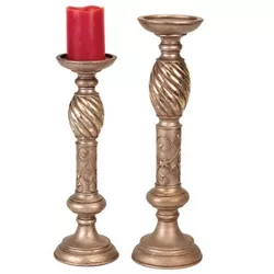 Melrose Set of 2 Bronze Finish Detailed Pillar Candle Holders 19"