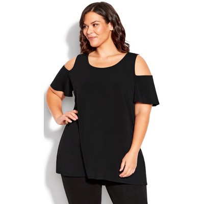 Avenue| Women's Plus Size Claire Cold Shoulder Tunic - Black - 18w : Target