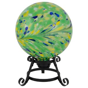 Northlight Hand Painted Swirled Outdoor Patio Garden Gazing Ball - 10" - Yellow and Green - 1 of 4
