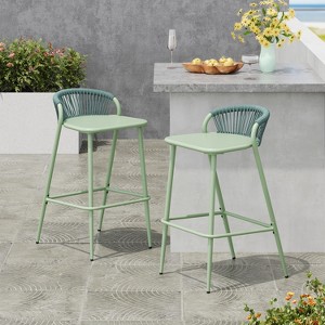 Christopher Knight Home Cadi 29" Outdoor Aluminum Barstools with Rope-woven Scallop-shaped Backrest (Set of 2) - 1 of 4