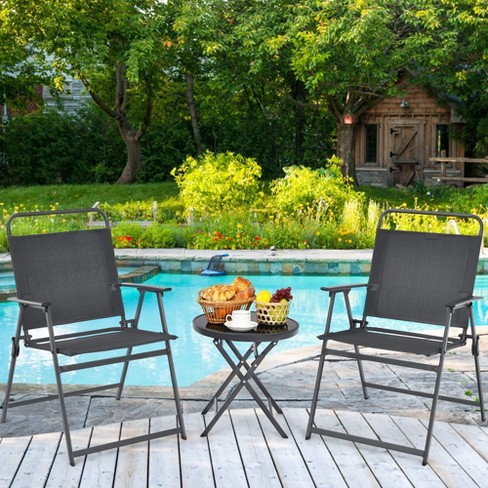 Costway 3pc bistro patio garden furniture set 2 best sale folding chairs glass table top steel