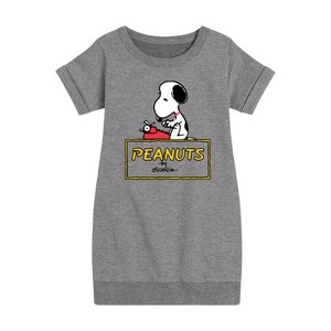 - Peanuts - Snoopy Typing Graphic Short Sleeve Fleece Dress - 1 of 4