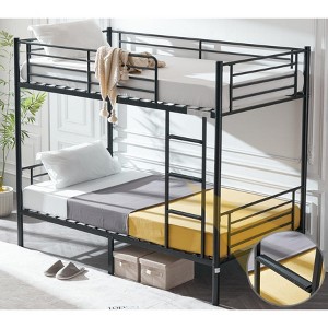 VINGLI Bunk Bed Twin Over Twin for Kids, Teens & Adults Bunk Bed with Stairs & Flat Rungs, Heavy Duty Metal Slats, No Box Spring Needed, Black - 1 of 4