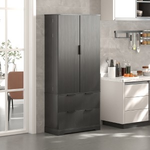 Storage Cabinets, 71" Kitchen Pantry Cabinet with 8 Hanging Shelves and 2 Large Drawer, Freestanding Tall Cupboard for Living Room - 1 of 4