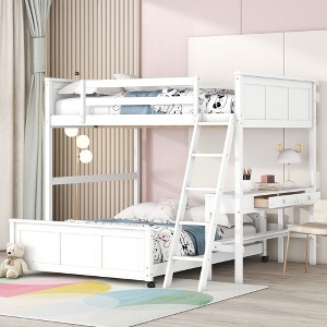 NicBex Full over Full Bunk Bed with Desk Wooden Bed Frame with Wheels, Inclined Ladder and Guardrail for Bedroom, No Box Spring Required - 1 of 4