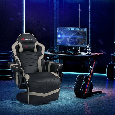 Gray Ergonomic High Back Massage Gaming Chair with Pillow