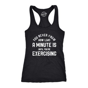 Womens You Never Know How Long A Minute Is Until Youre Exercising Fitness Tank Funny Workout Joke Tee For Ladies - Crazy Dog Women's Tank Top - 1 of 4