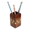 Store Indya Wooden Pen Pencil Office Stationary Holder Stand Hand Carved with Intricate Brass Inlay Design - 4 of 4