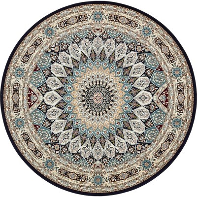 Navy Blue 10' Round Synthetic Easy Care Stain-Resistant Rug