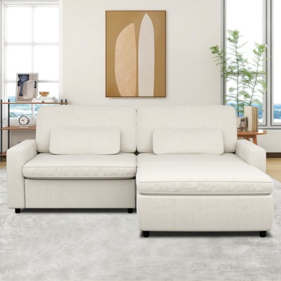 MUUEGM Corduroy L-Shaped Sectional with Ottoman| Upholstered Sofa with Deep Seat, Washable Cover, Removable Cushions