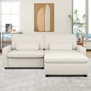 MUUEGM Corduroy L-Shaped Sectional with Ottoman| Upholstered Sofa with Deep Seat, Washable Cover, Removable Cushions - 1 of 4