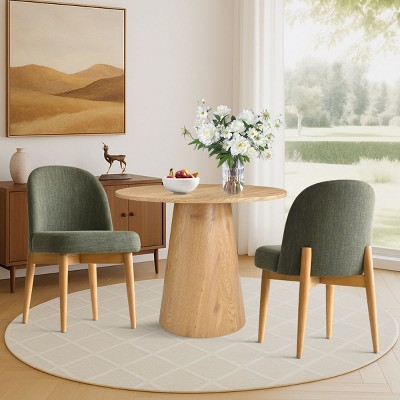 3-Piece Modern Round Dining Table Set, 35" Dining Table with 2 Upholstered Armless Dining Chairs for Small Dining Room, Kitchen-Maison Boucle