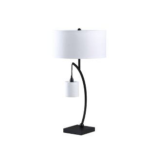 28.5" Contemporary Arc with Hanging Pendulum Metal Table Lamp Black - Ore International: Transitional Design, Dual Drum Shade, UL Listed - 1 of 4