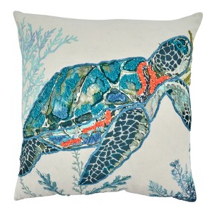 Saro Lifestyle Sea Turtle Pillow - Poly Filled, 20" Square, Multi - 1 of 2