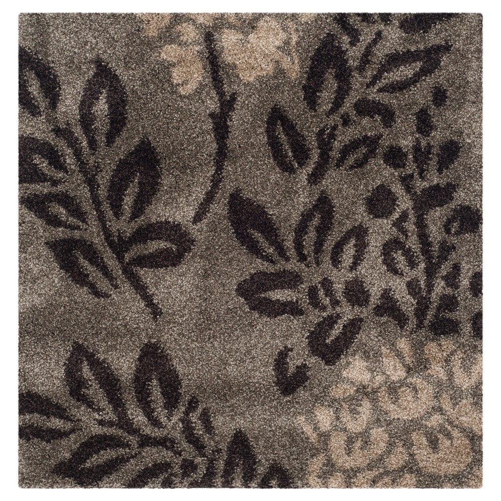 Smoke/Dark Brown Botanical Loomed Square Accent Rug - (4'x4') - Safavieh
