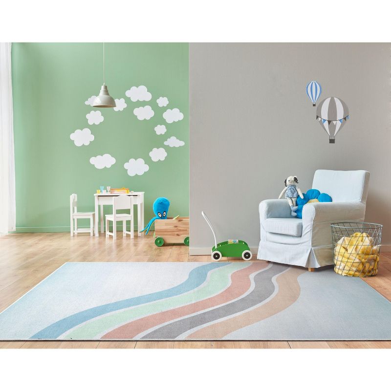 Well Woven Curved Rainbow Pastel Apollo Kids Collection Area Rug, 4 of 11