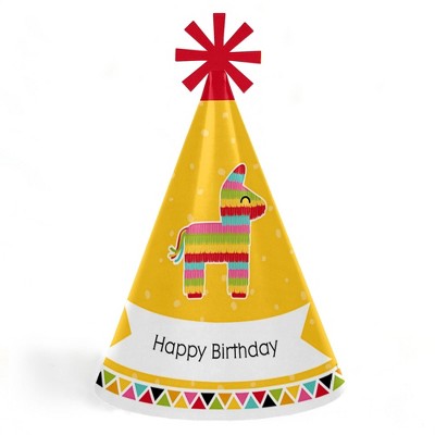 Big Dot of Happiness Let's Fiesta - Cone Mexican Fiesta Happy Birthday Party Hats for Kids and Adults - Set of 8 (Standard Size)