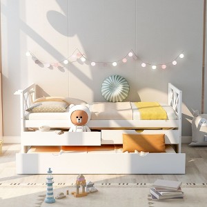 PAGED Twin Size Daybed Modern Wooden Bed Frame with Trundle and 2 Drawers for Bedroom, Living - 1 of 4