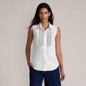 Lands' End Women's Sleeveless No Iron Shirt with Lace Inset - 1 of 4