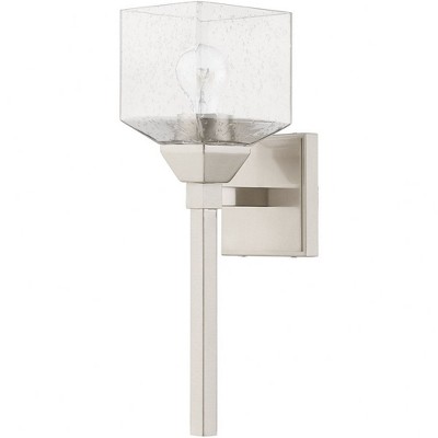 Brushed Nickel Vanity Light with Clear Seeded Glass Shade