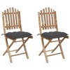 vidaXL 2X Folding Bamboo Patio Chairs with Cushions - Outdoor Garden Lounge Seating, Weatherproof & Space-Saving Furniture - 2 of 4