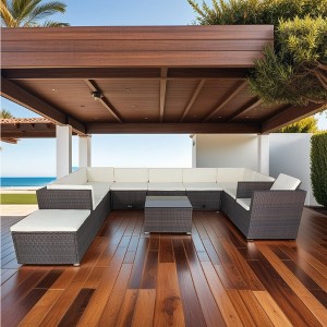 11 Pcs Patio Furniture Set, Outdoor Conversation Set 10-Seater Sectional Sofa With Cushion And 3 Storage Box Under Seat - 1 of 4