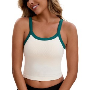 INSPIRE CHIC Women's Spaghetti Strap Camisole Sleeveless Contrast Color Cropped Tank Top - 1 of 4