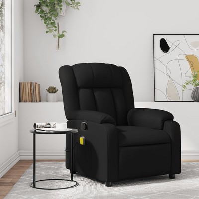 vidaXL Black Faux Leather Recliner Chair - Massage Armchair With Manual Recline, Side Pocket, Metal & Wood Frame For Living Room